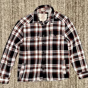 FatFace Men's Dark Blue Orange Ryton Check Overshirt Button Down Flannel Small